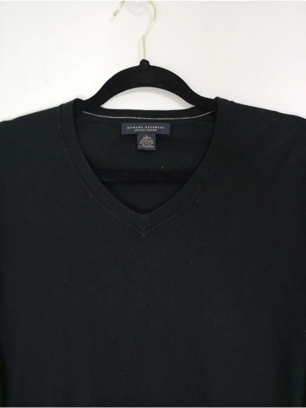 Banana Republic Black Luxury Blend V-Neck Long Sleeve Sweater L Cotton Silk Cash